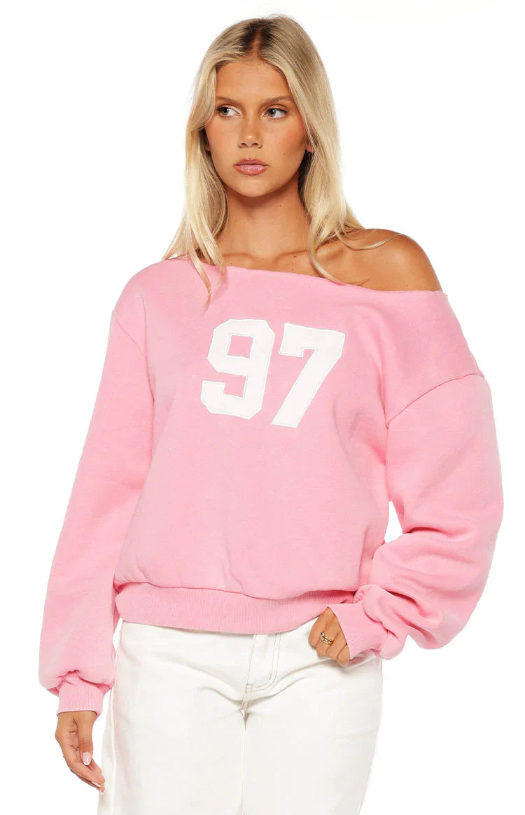 Buffie Wash Off Shoulder Sweater | Pink