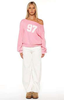 Buffie Wash Off Shoulder Sweater | Pink