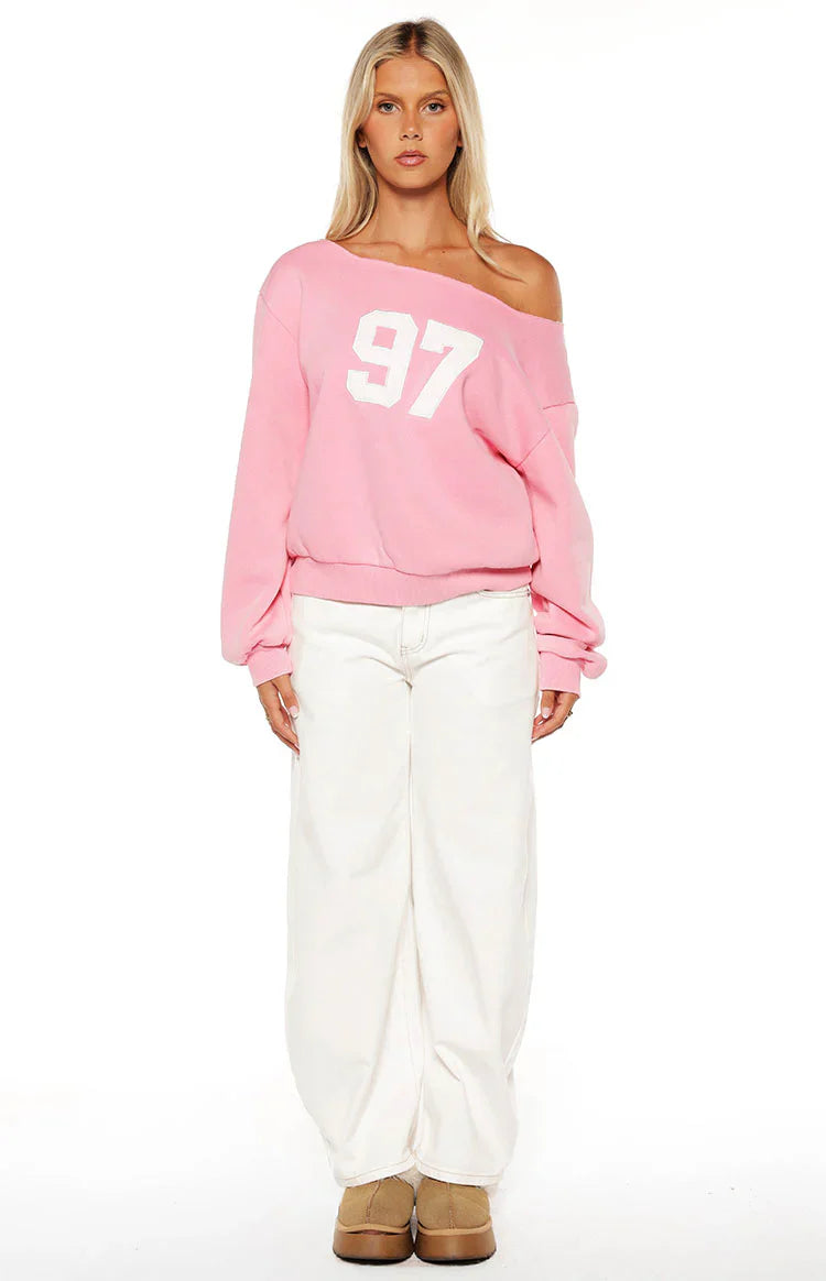 Buffie Wash Off Shoulder Sweater | Pink
