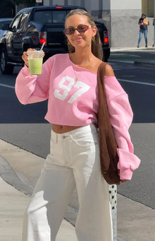Buffie Wash Off Shoulder Sweater | Pink