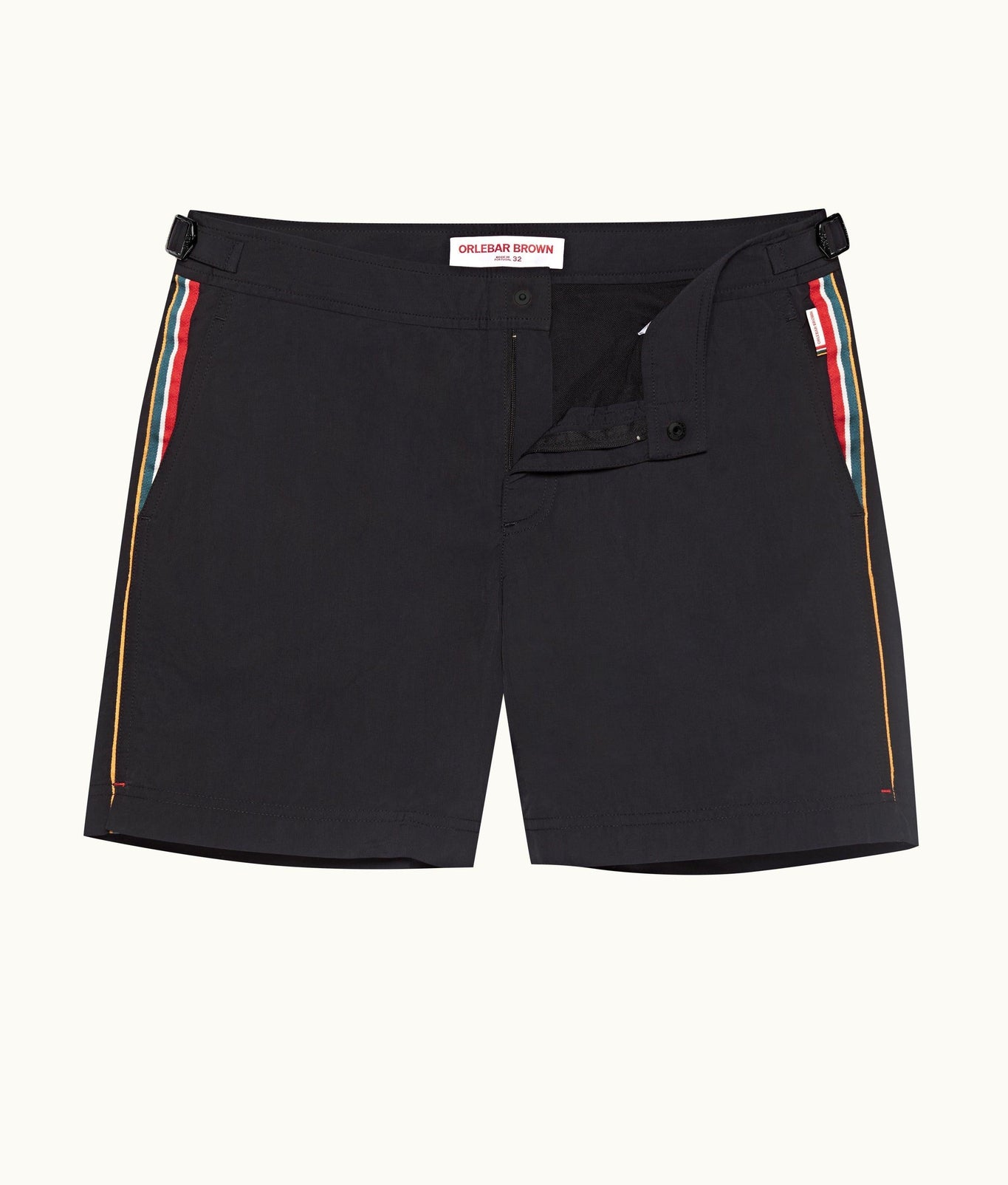 Bulldog Concealed O.B Stripe Tape Mid-Length Swim Shorts | Black