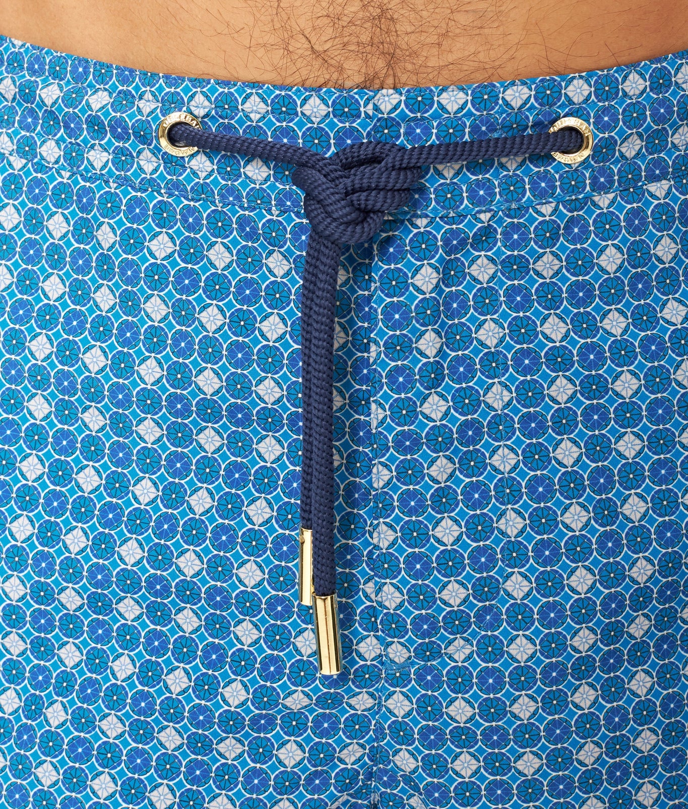 Bulldog Mid-Length Geometric Print Drawcord Swim Shorts | River Blue