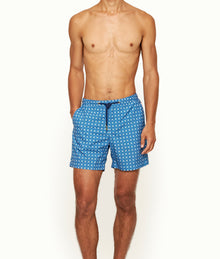 Bulldog Mid-Length Geometric Print Drawcord Swim Shorts | River Blue