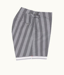 Bulldog Rills Print Mid-Length Swim Shorts Woven | Night Iris/White Sand