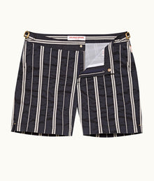 Bulldog Stripe Mid-Length Swim Shorts | Azul Blue/Cashew