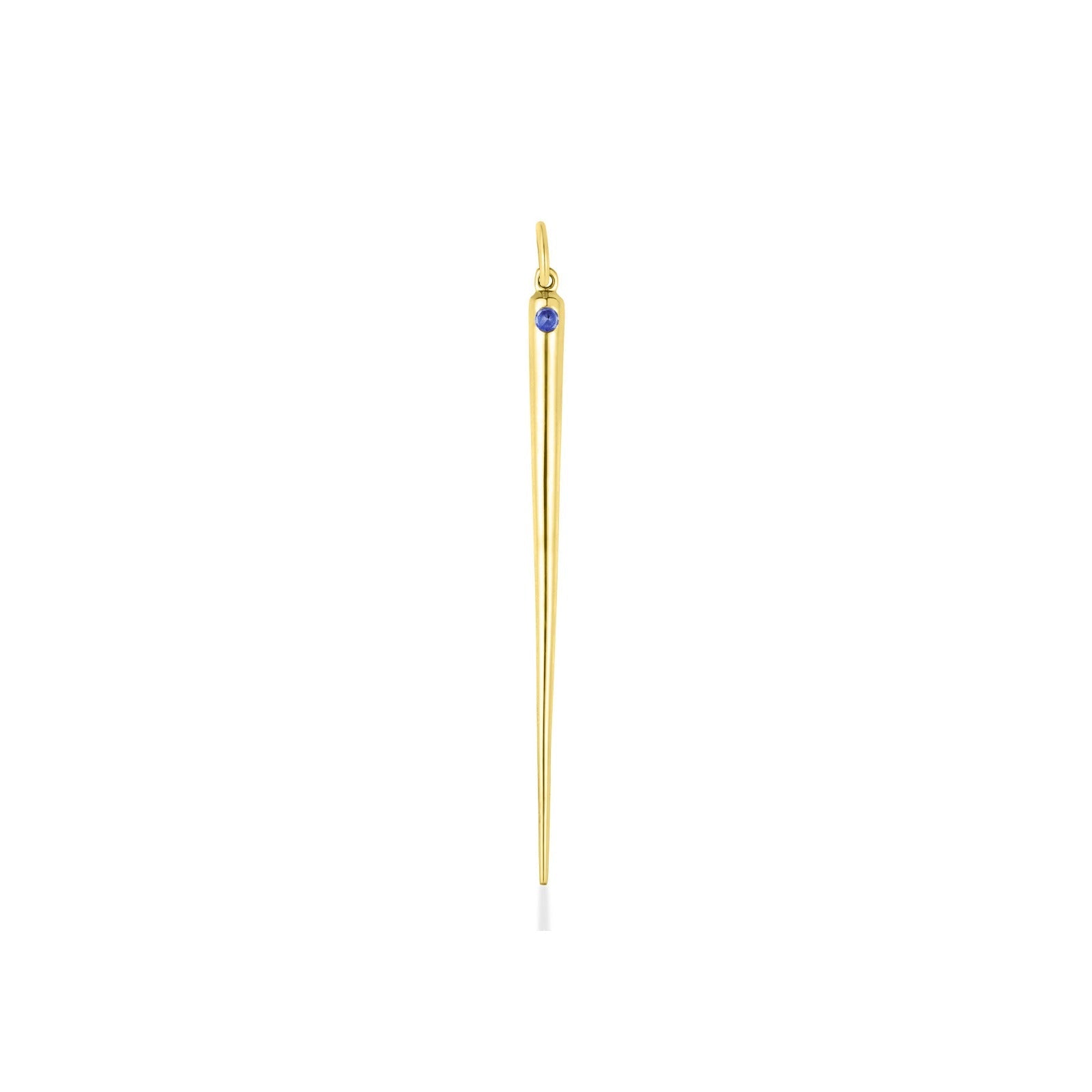 14K Recycled Gold Quill Spike Charm with Sapphire on a white background. 