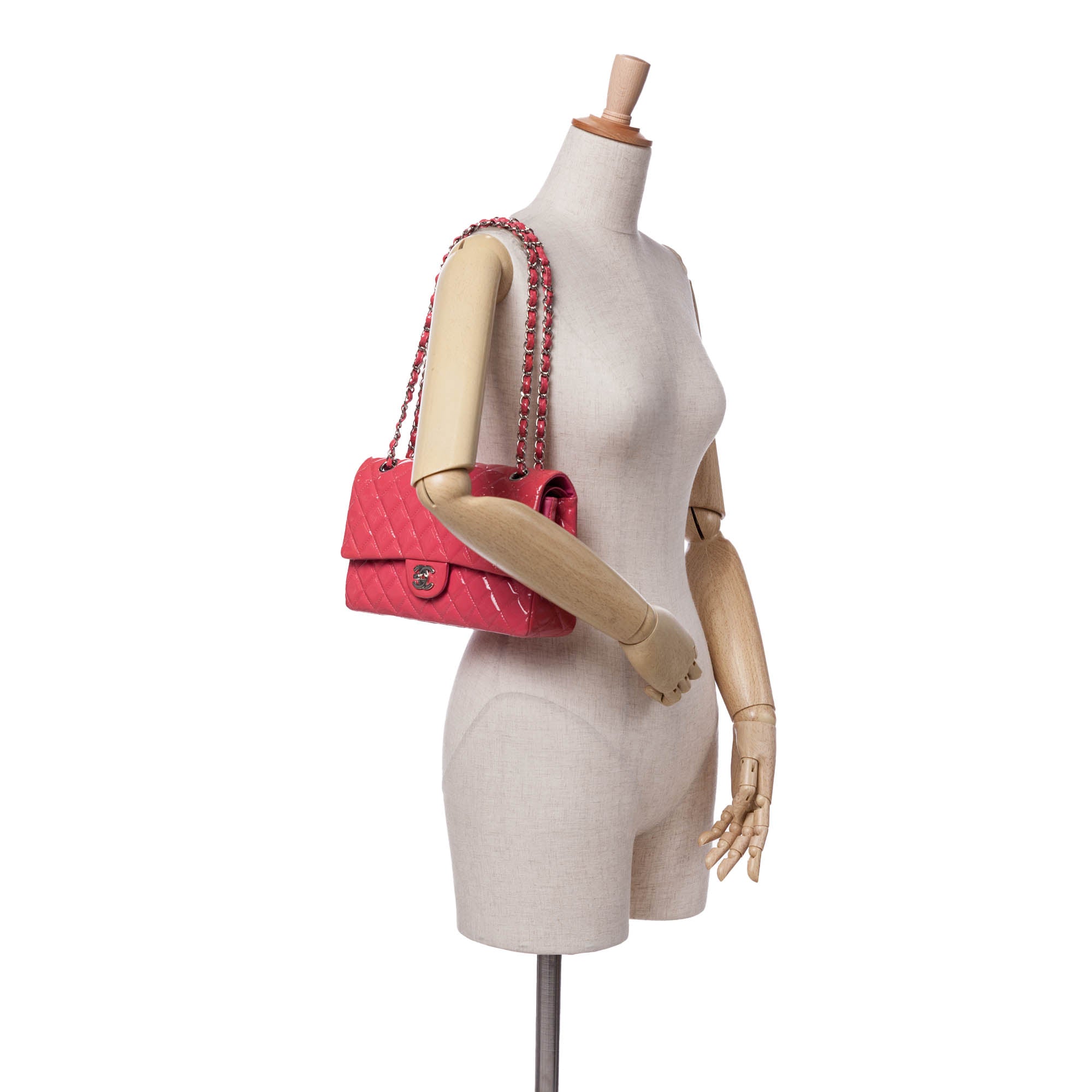 Chanel | Pre-Owned Medium Classic Patent Double Flap | Pink/Strawberry