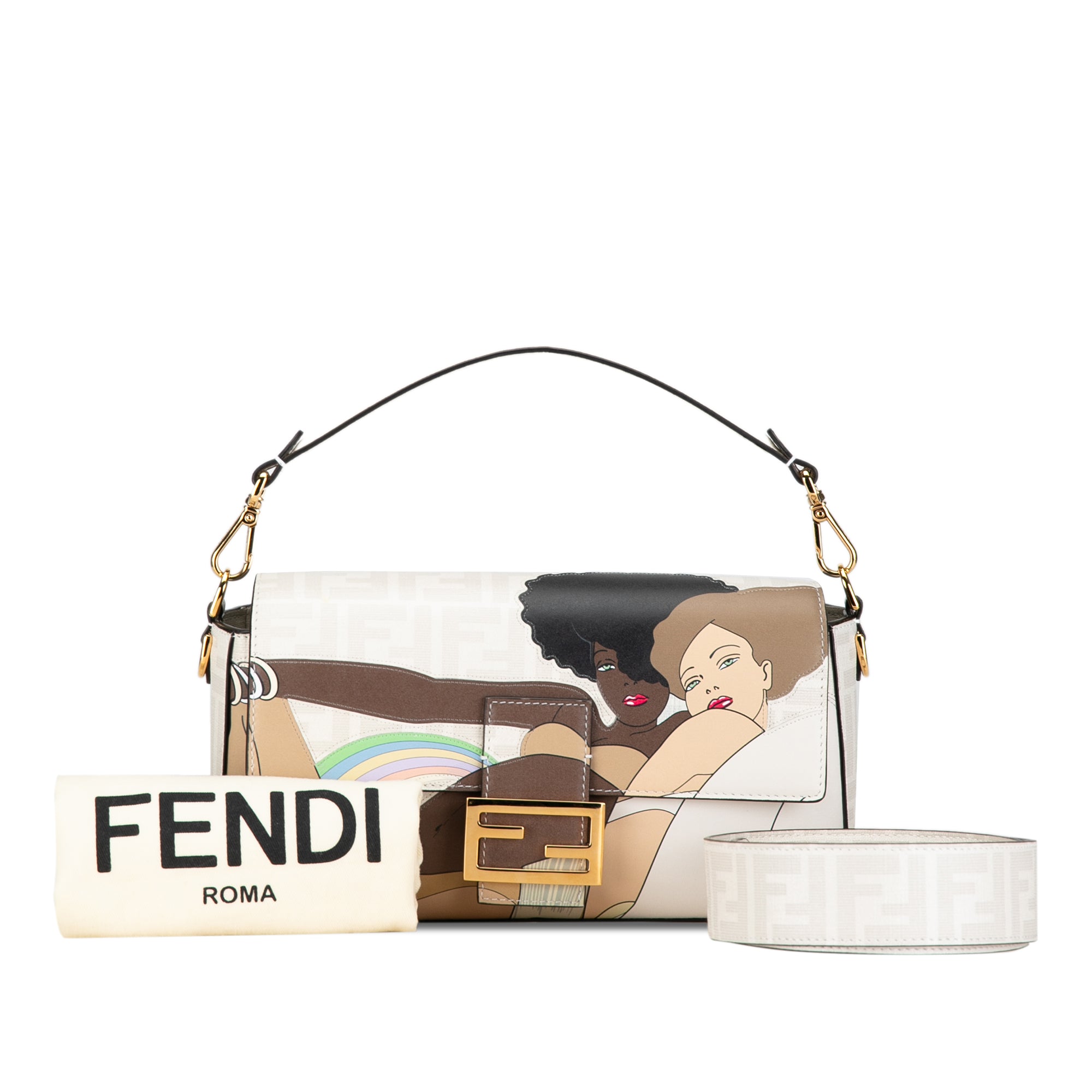 Fendi | Pre-Owned Zucca Graphic Print Coated Canvas Bikini Girls Baguette Satchel | White