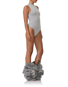 women's bodysuit with funnel neckline in grey