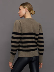 Carbon38 | Striped Puff Sleeve Sweater | Stone/ Black