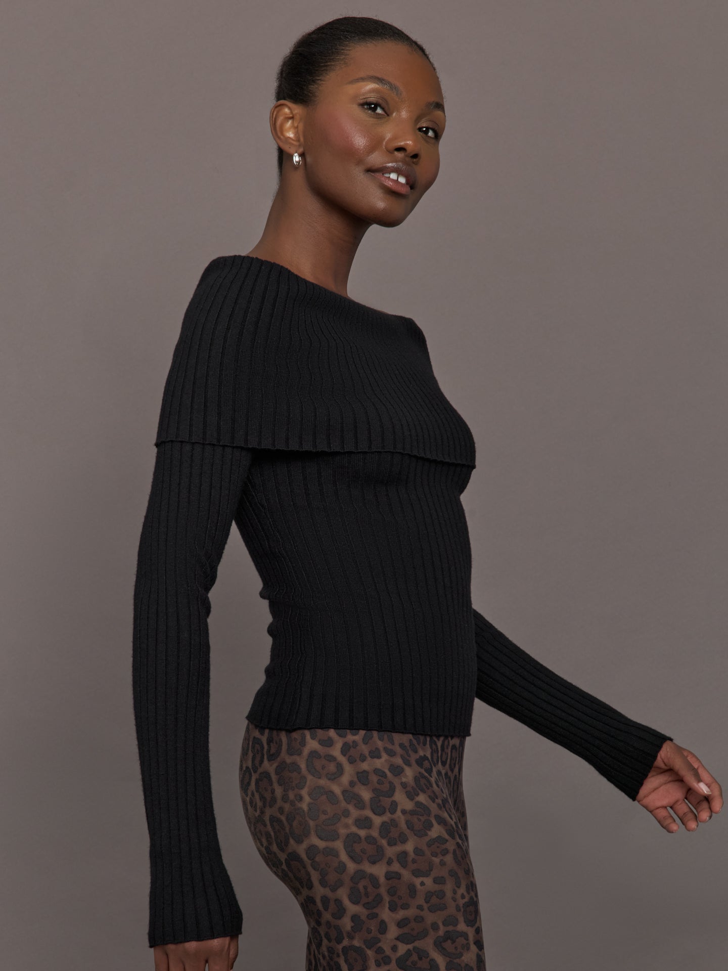 Off Shoulder Fold Over Sweater | Black