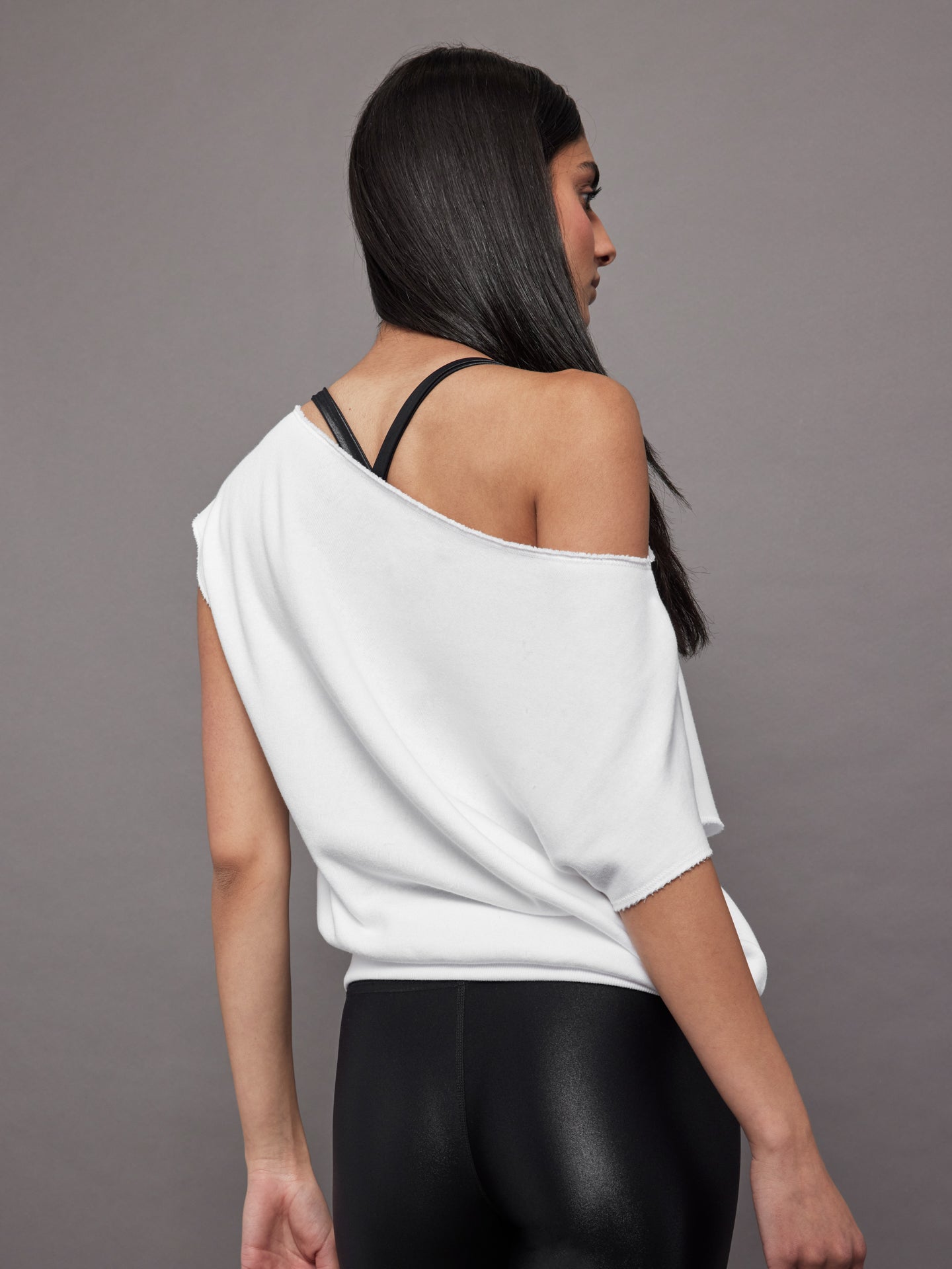 Carbon38 | Short Sleeve Off Shoulder Sweatshirt In French Terry | White