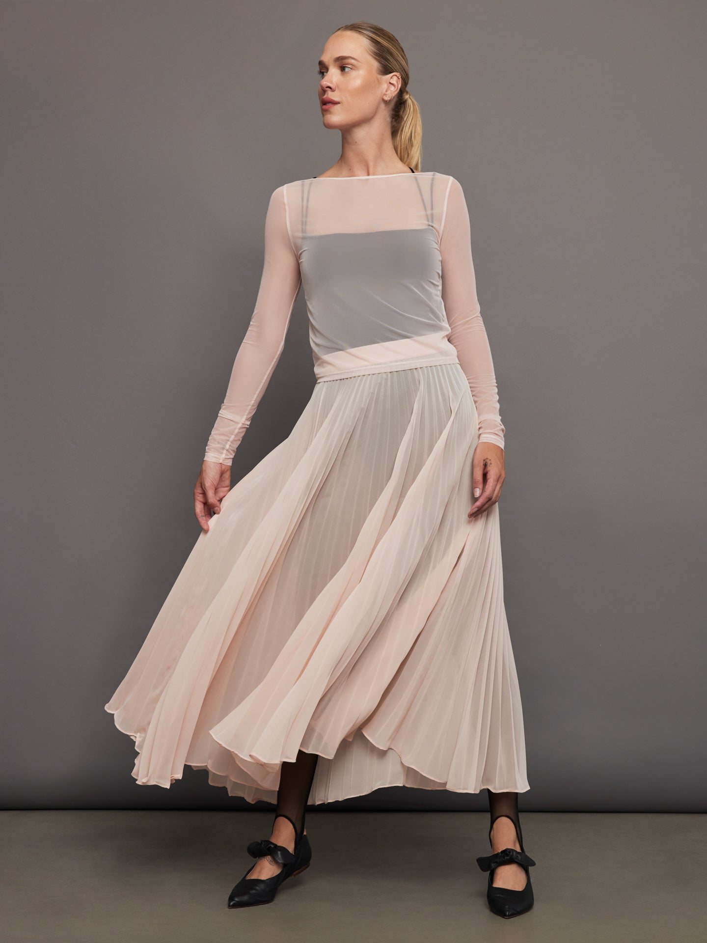 Carbon38 | Mesh Pleated Skirt | Rose Cloud