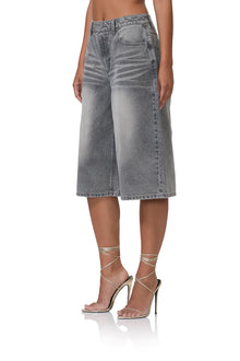 women's wide leg denim jort in smoke grey wash