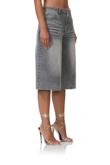 women's wide leg denim jort in smoke grey wash