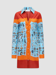 Charisse Printed Shirt Dress | Orange/Blue
