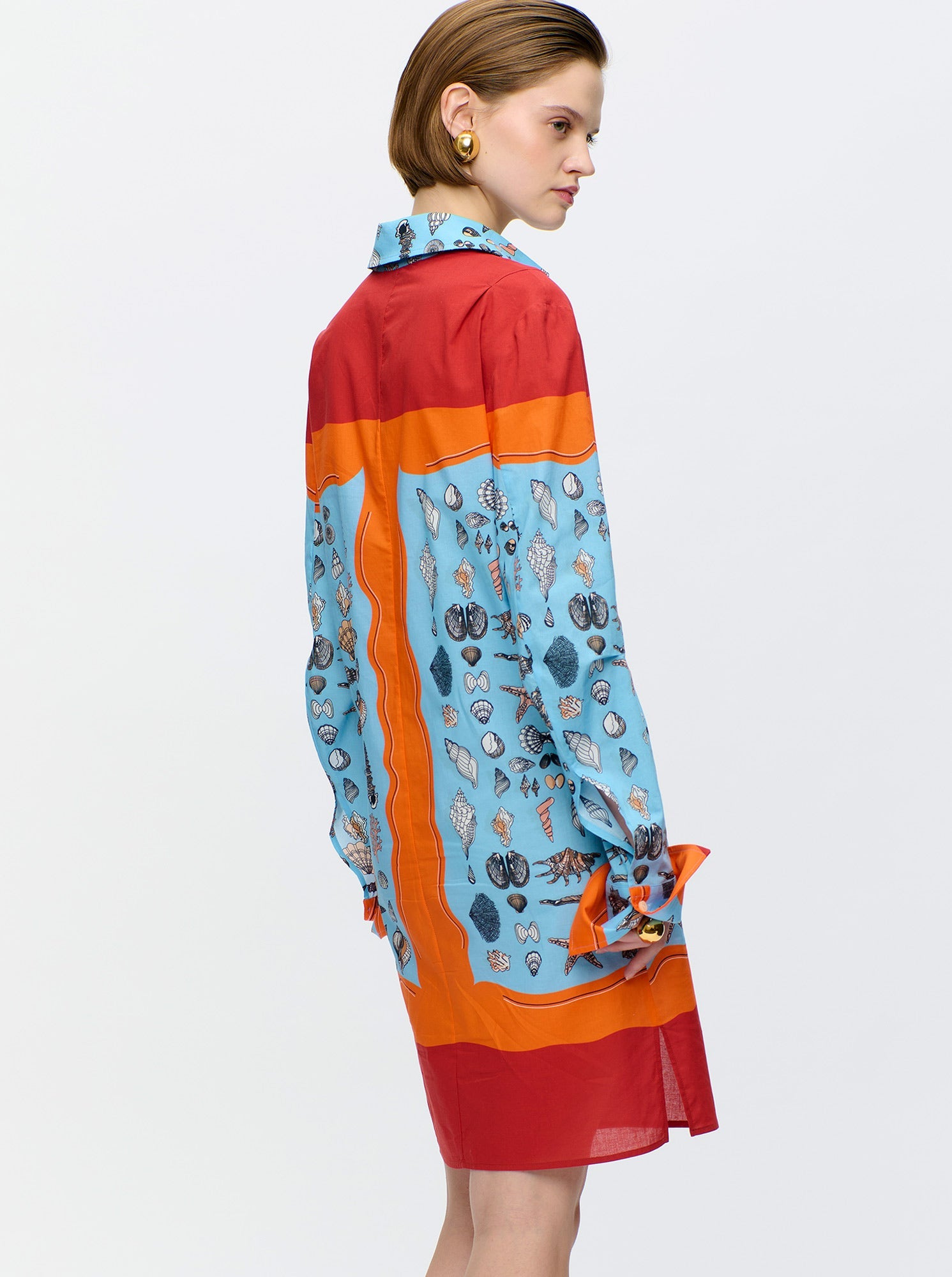 Charisse Printed Shirt Dress | Orange/Blue