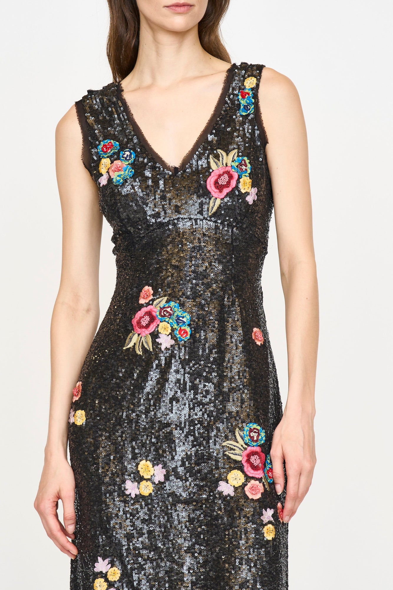 Ingrid Dress | Black Sequin Floral