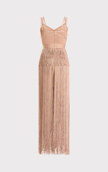 Icon Metallic Ottoman Fringe Gown | Metallic Rose Gold