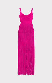 Strappy Ottoman Fringe Gown | Magenta