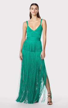 Strappy Ottoman Fringe Gown | Jade