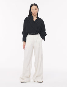 Women | Silk Pleated Wrap Shirt | Black
