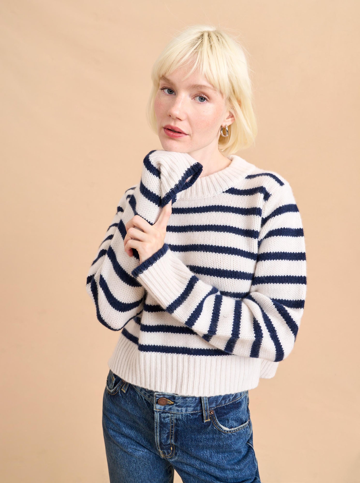 Cropped Marin Sweater | Cream x Navy