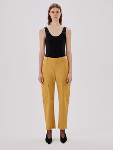 Another Tomorrow Curved Cargo Pant in Goldenrod – Cotton Women's Trousers