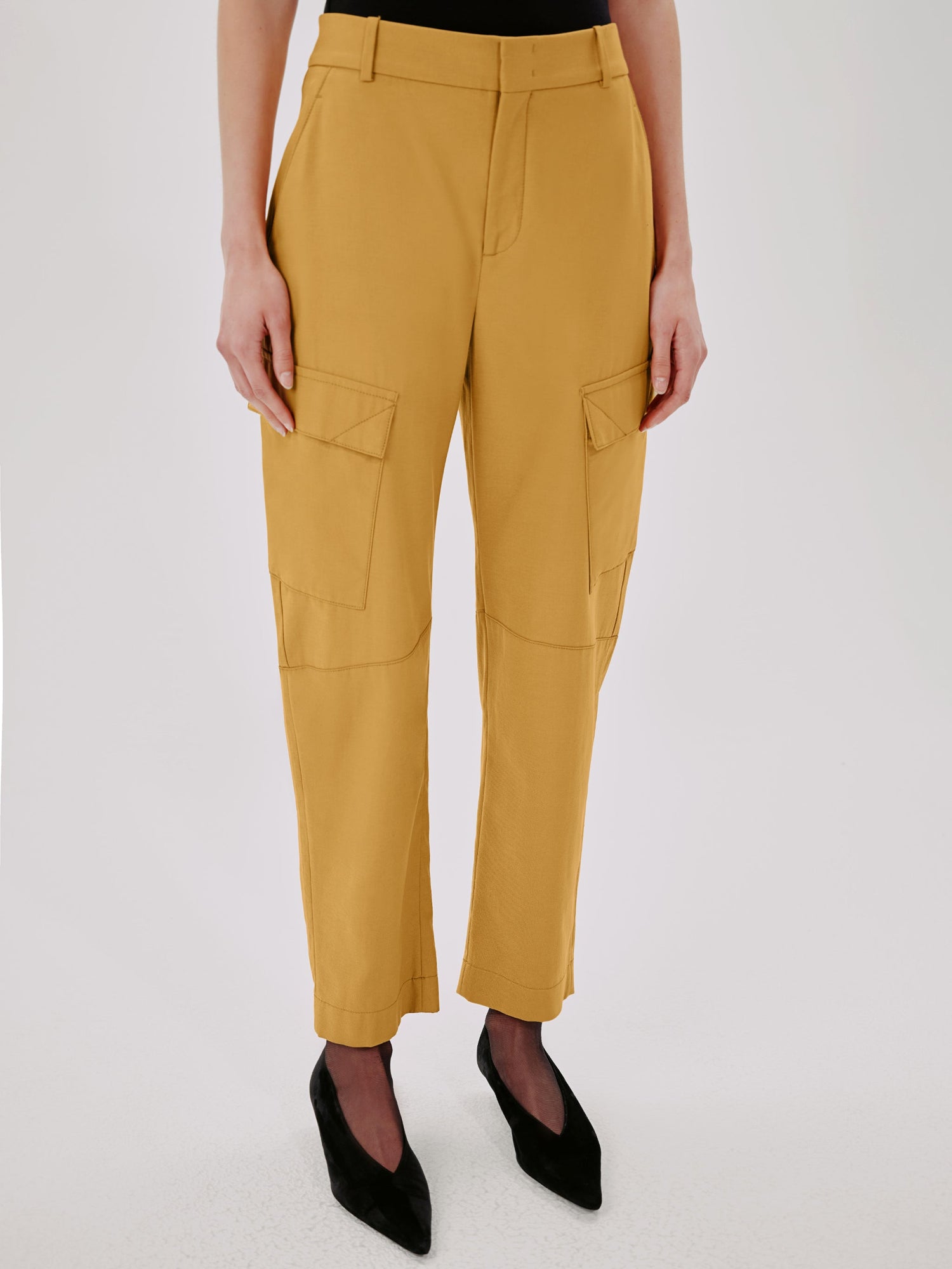 Another Tomorrow Curved Cargo Pant in Goldenrod – Cotton Women's Trousers