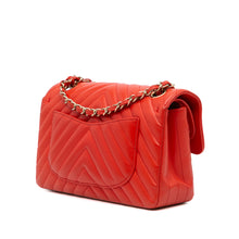 Chanel | Pre-Owned Small Classic Chevron Lambskin Double Flap | Orange/Dark Orange