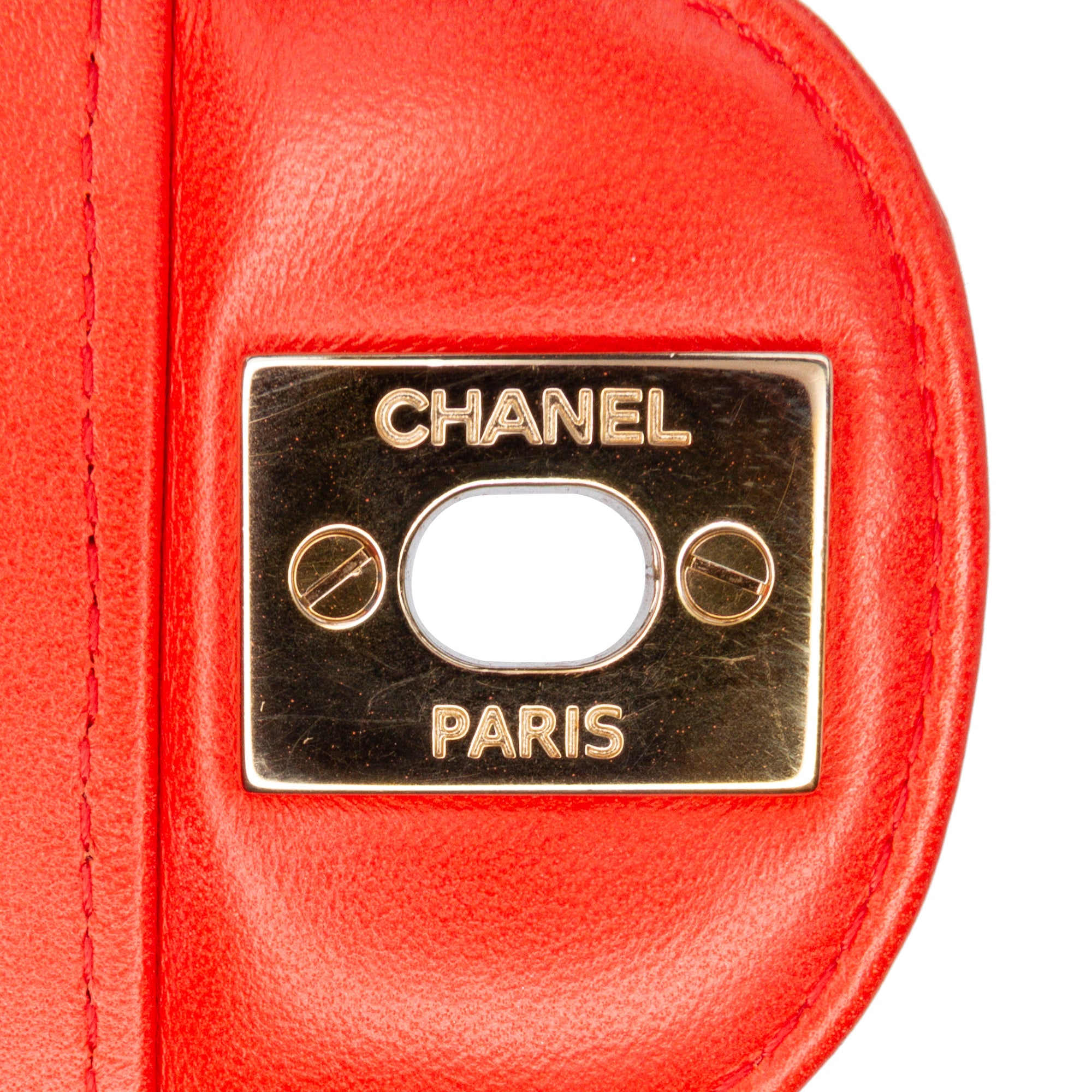 Chanel | Pre-Owned Small Classic Chevron Lambskin Double Flap | Orange/Dark Orange