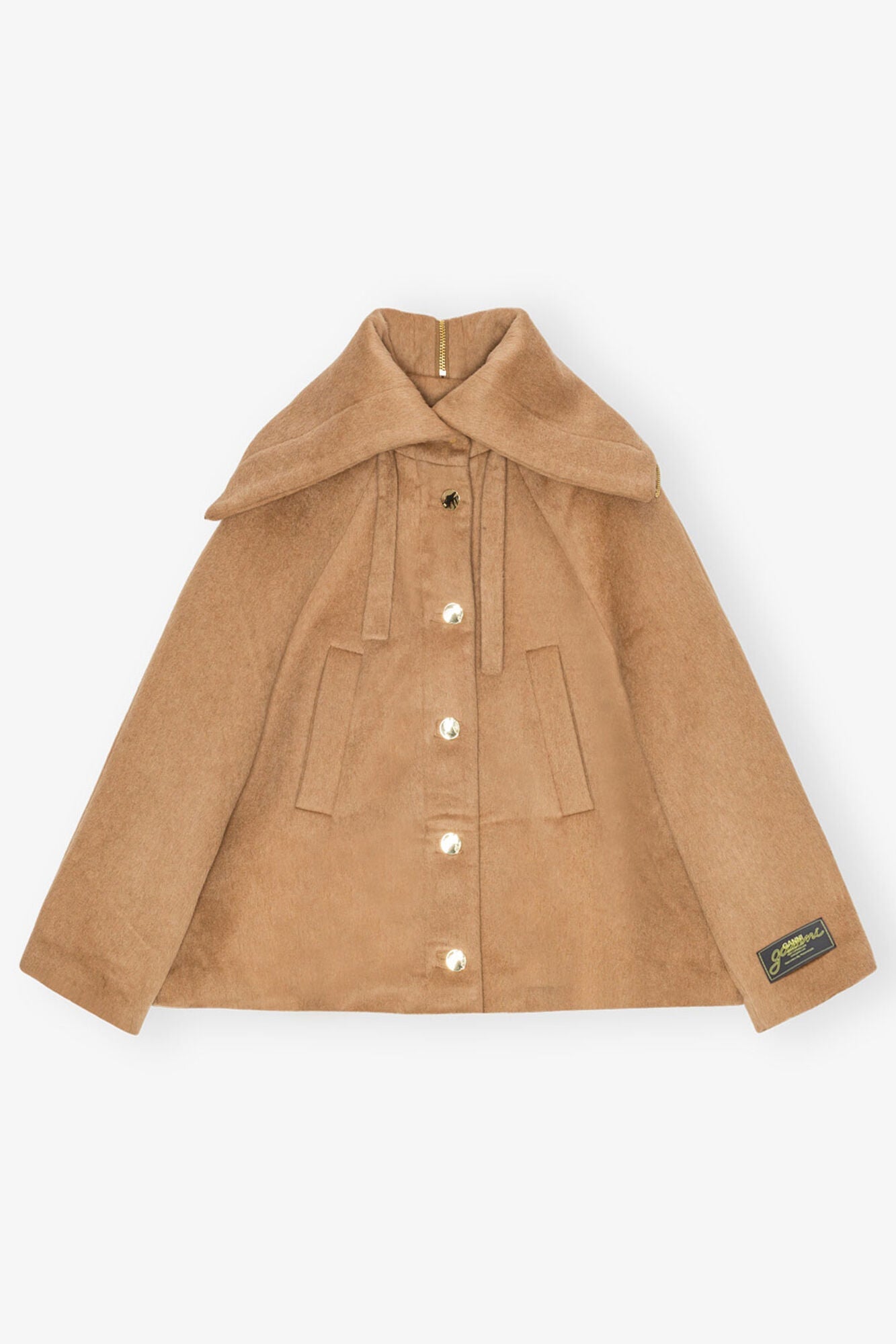 Camel Wool Blend Hooded Jacket | Latte