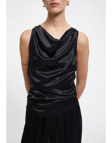 Camille | Satin Cowl Neck Top | Black