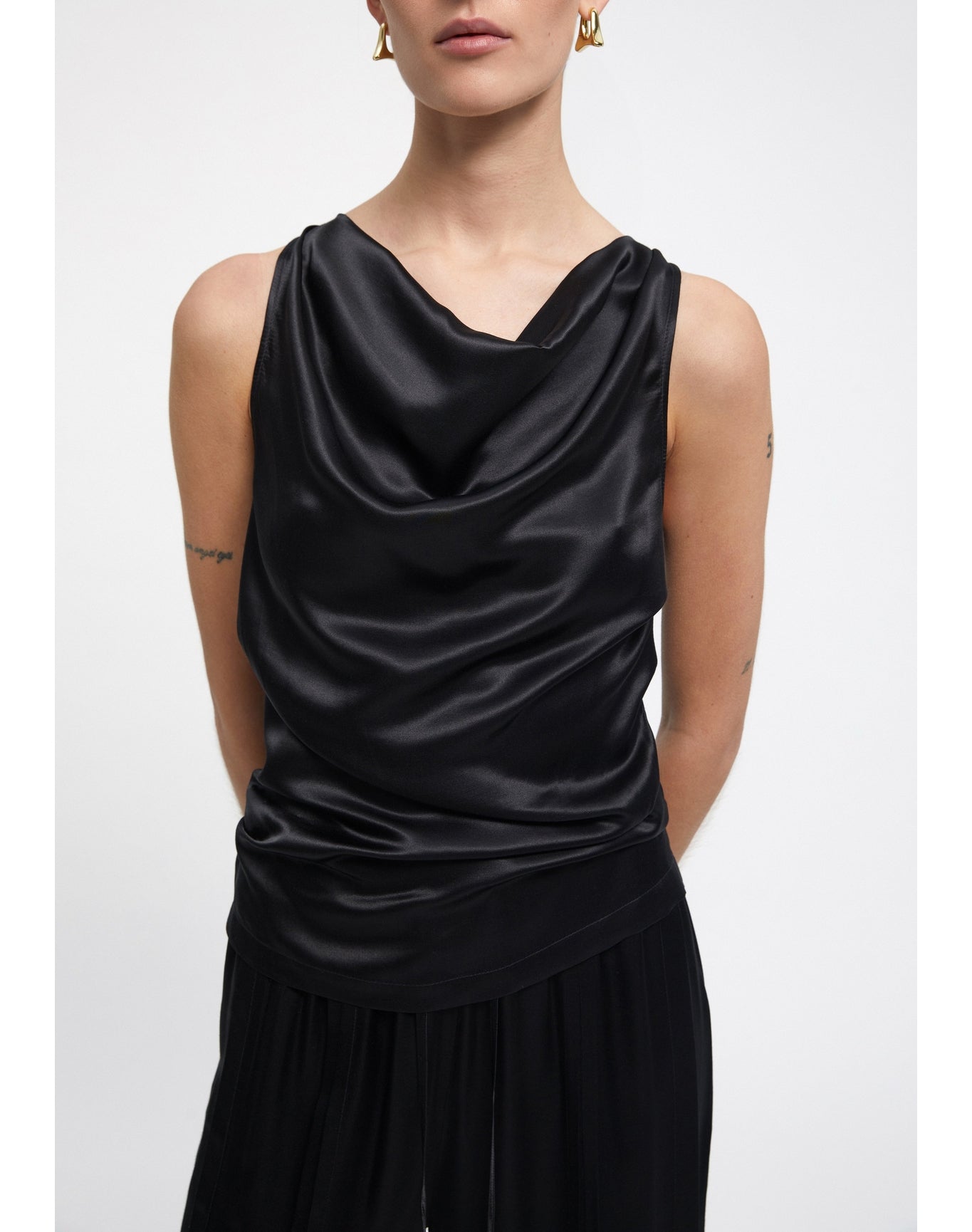 Camille | Satin Cowl Neck Top | Black