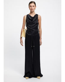 Camille | Satin Cowl Neck Top | Black