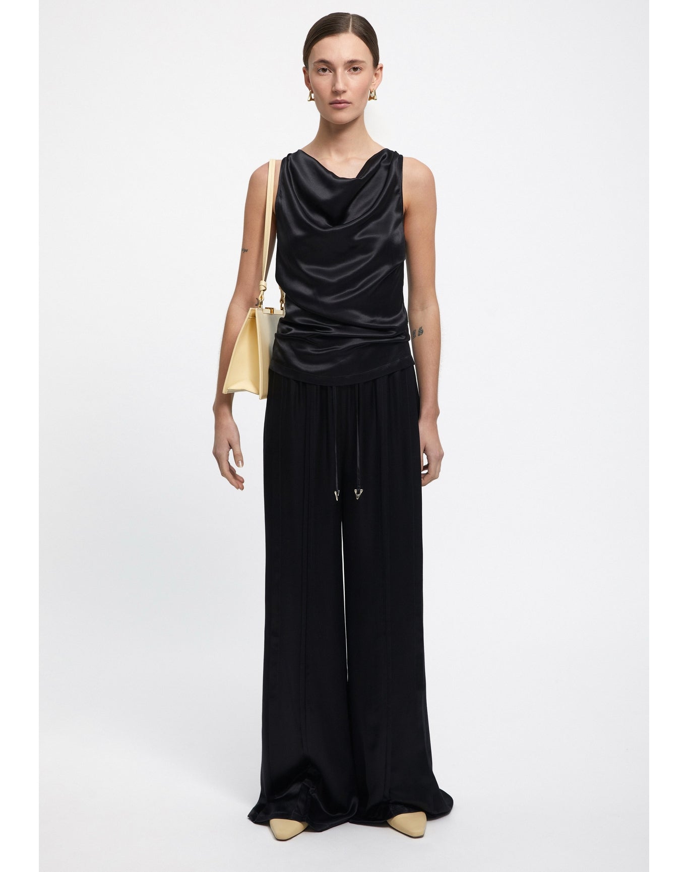 Camille | Satin Cowl Neck Top | Black