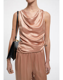 Camille | Satin Cowl Neck Top | Pale Rose