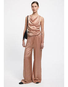 Camille | Satin Cowl Neck Top | Pale Rose