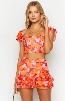 Caspian Azalea Print Chiffon Mini Skirt | Pink