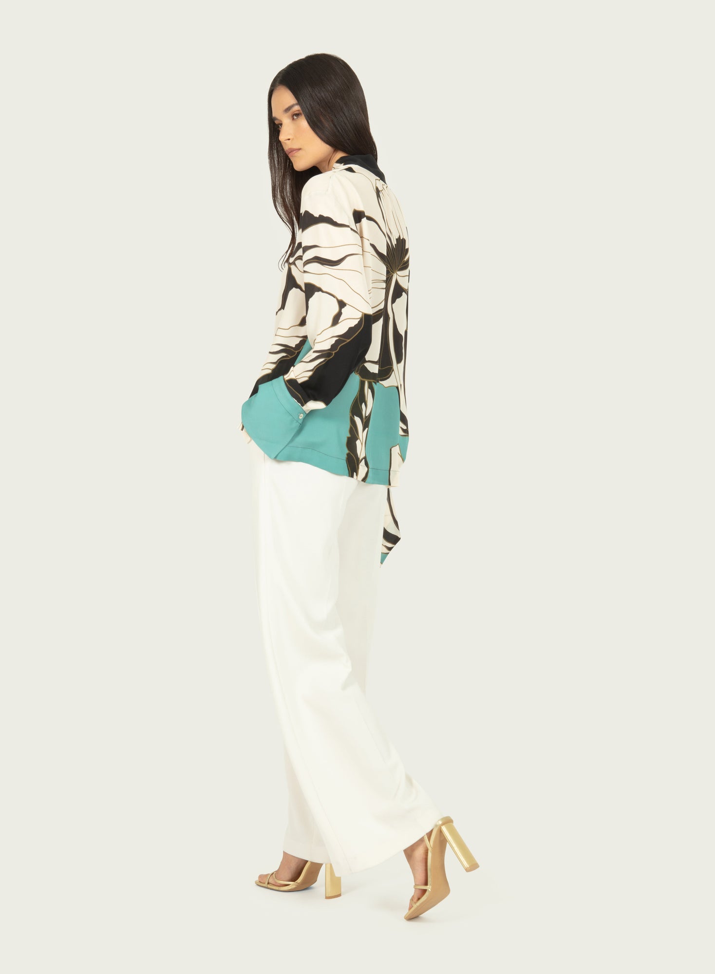 Chiara Blouse | Cyan Green Abstract Floral Print