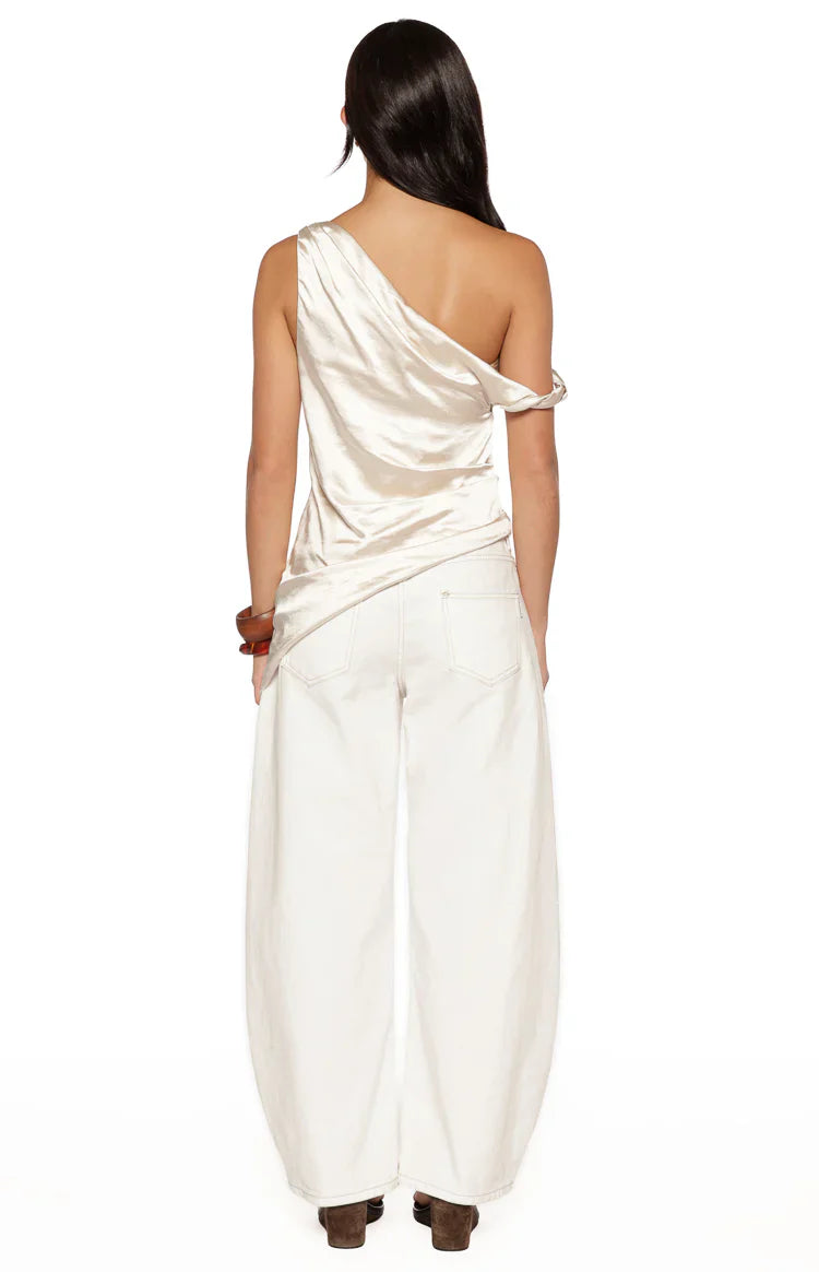 Celine Satin Asymmetric Top | Cream