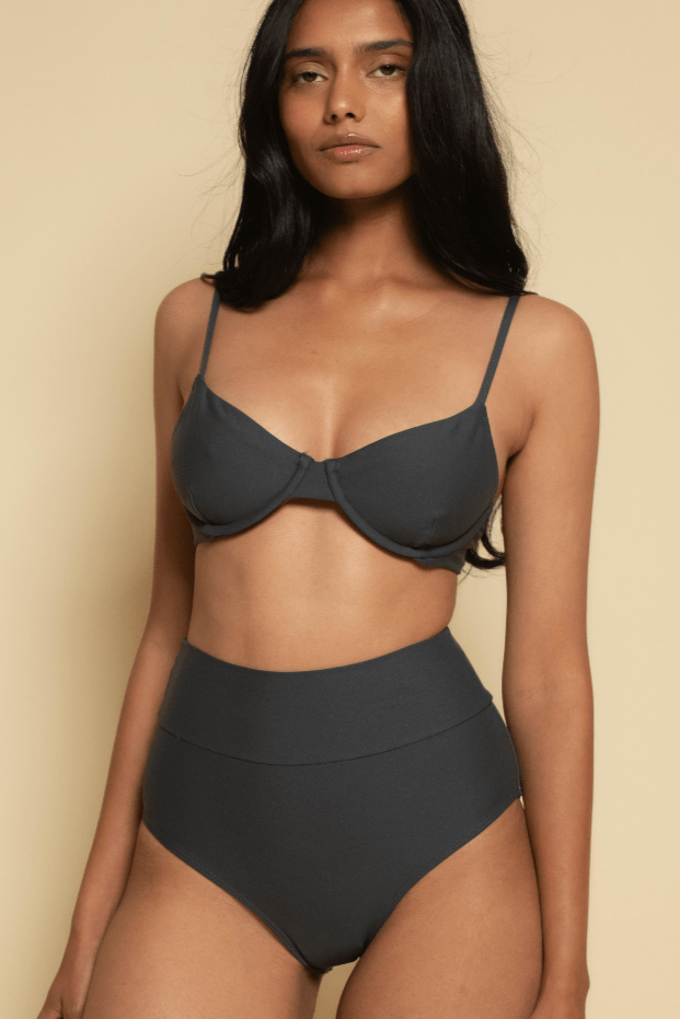 Full Coverage High Rise Bikini Bottom | Charcoal