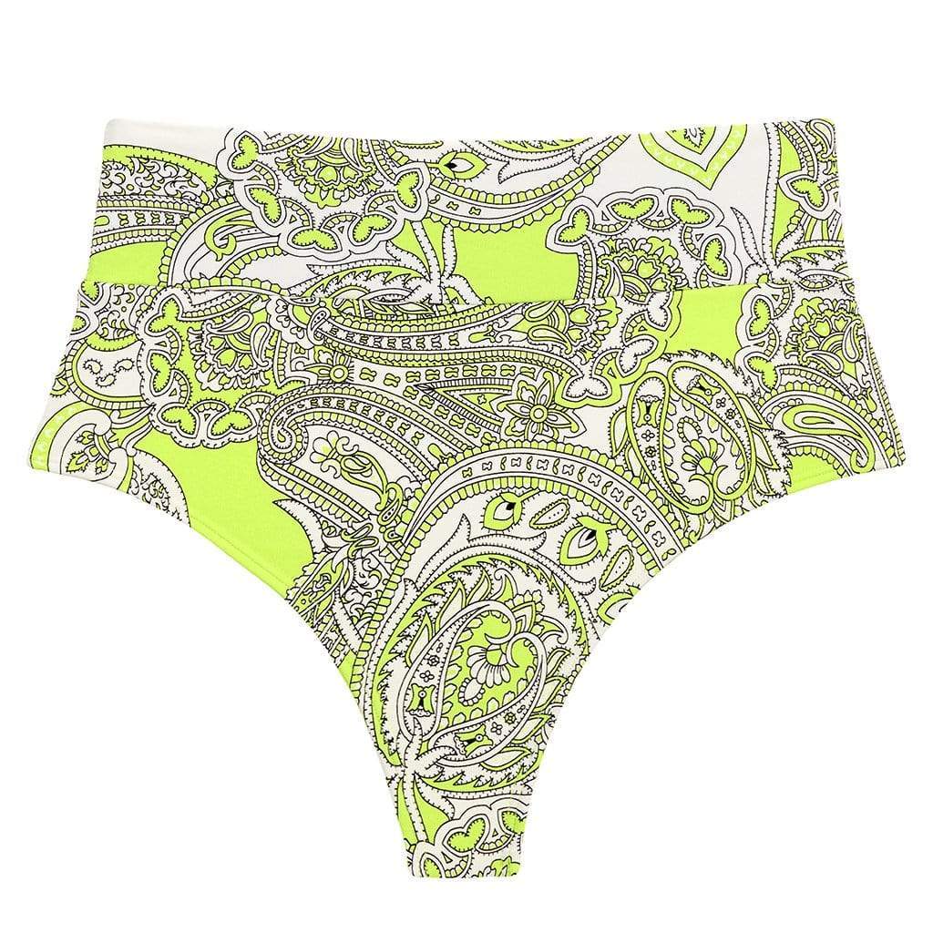 Added Coverage High Rise Bikini bottom | Chartreuse Paisley