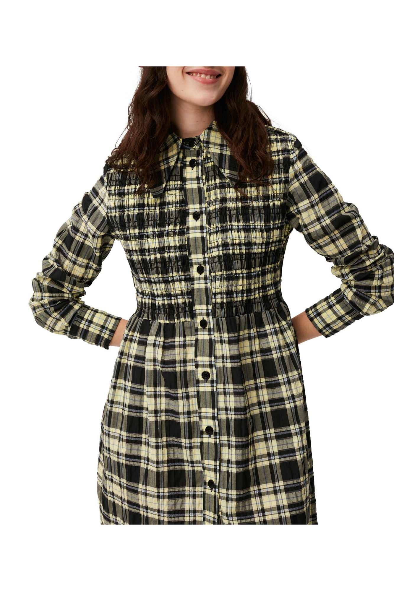 Checkered Seersucker Shirt Dress | Check Elfin Yellow