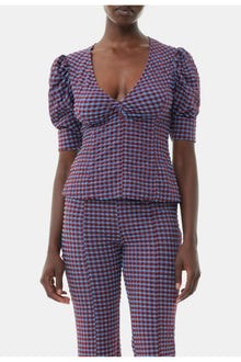 Checkered Stretch Seersucker Frill Trousers | Racing Red