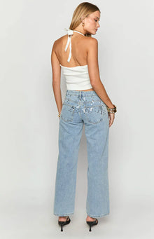 Clara Sequin Denim Low Rise Jeans | Light Wash