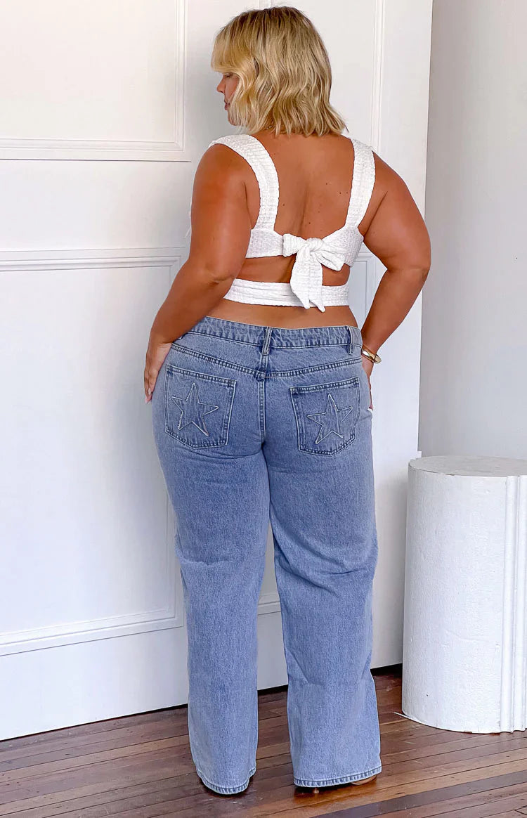 Clara Star Denim Low Rise Jeans | Mid Wash