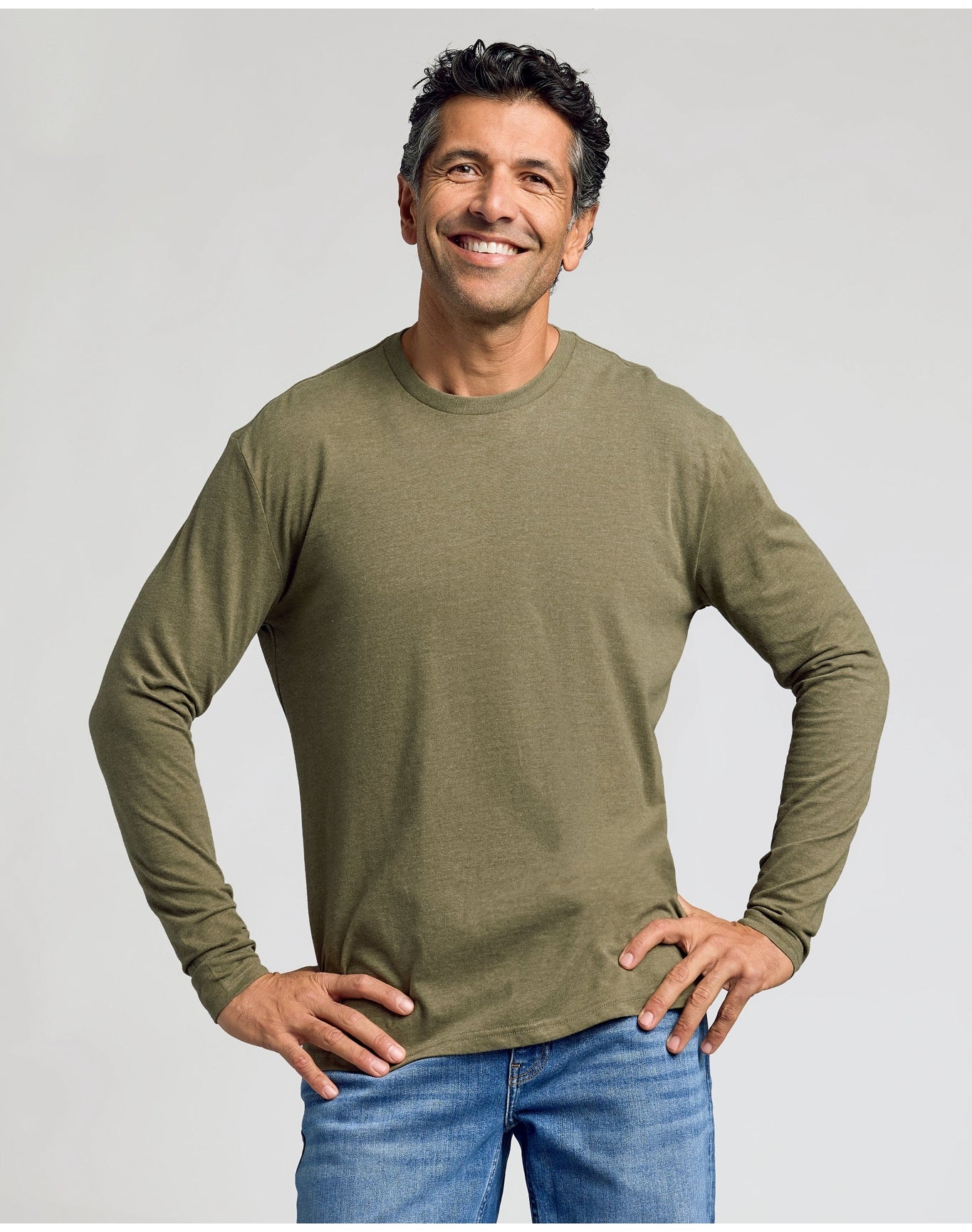 Classic Long Sleeve Crew Neck | Heather Military Green