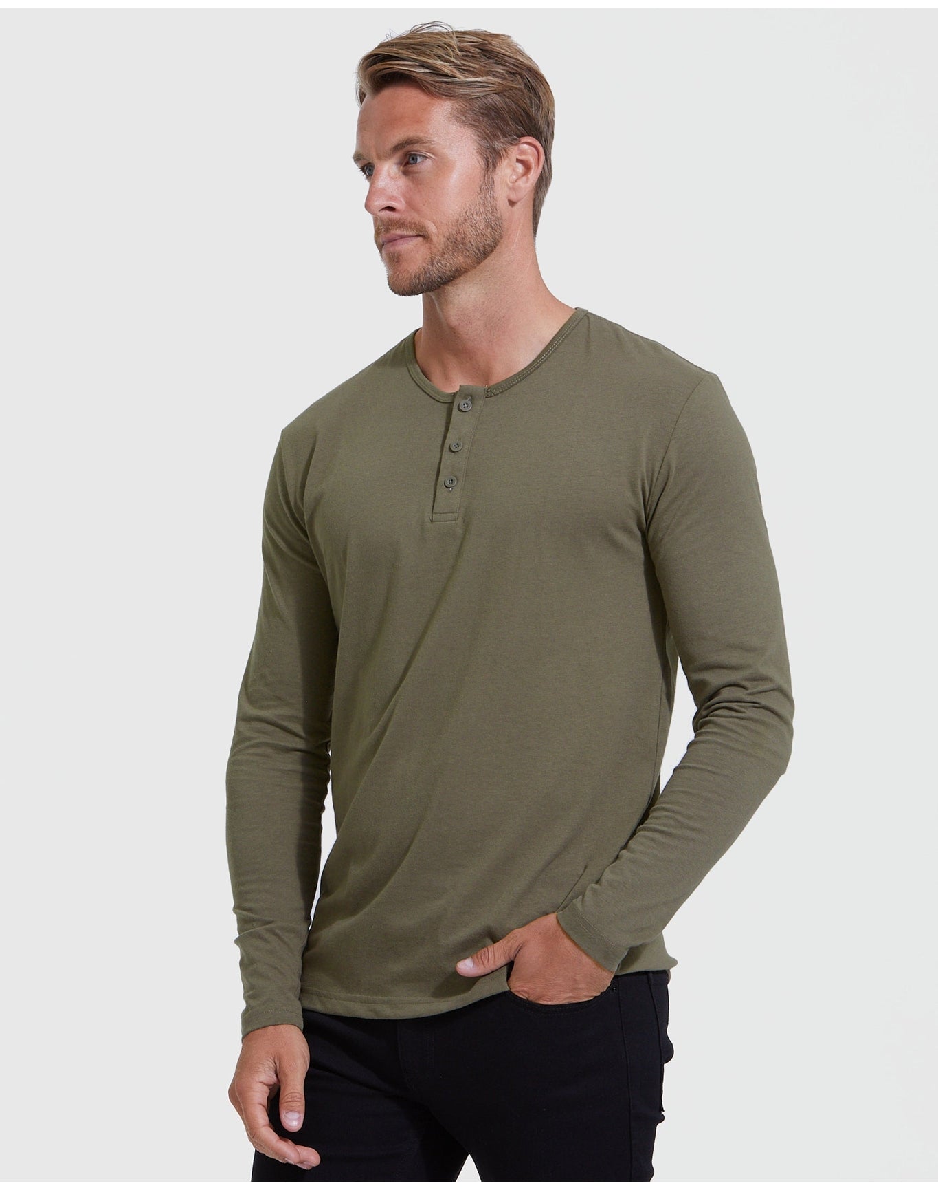 Classic Long Sleeve Henley | Military Green