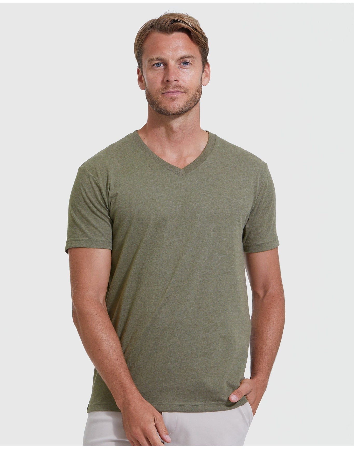 Classic V-Neck | Heather Military Green